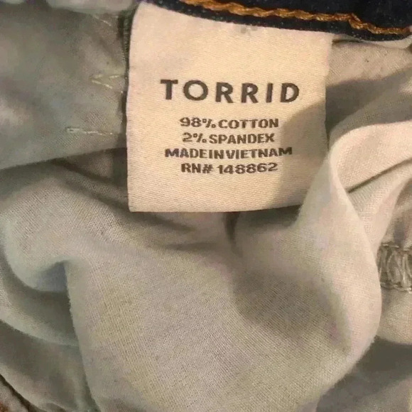 Torrid Womens 24 Dark Blue Denim Shorts Destroyed stretch Midrise - Picture 5 of 5